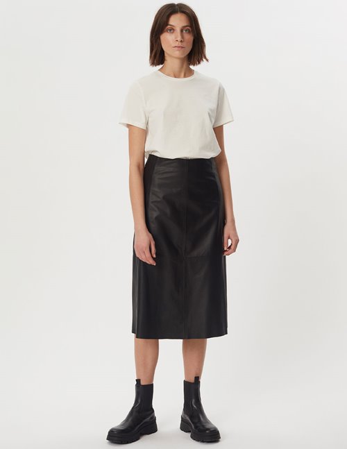 pink leather skirt long